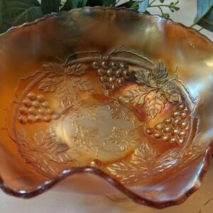 Vintage FENTON Marigold Carnival "Grape & Cable" Ruffles Spatula Footed 8 Inch